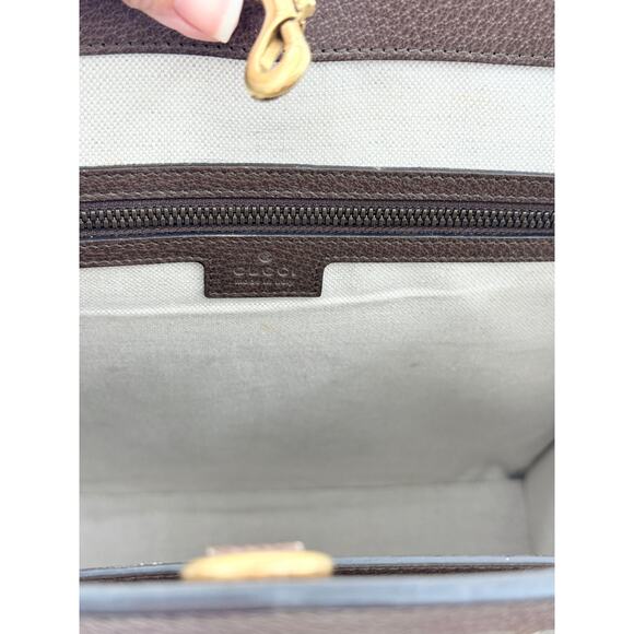 Gucci Ophidia Large Tote Bag Beige and Ebony GG Supreme Canvas with Leather Trim - Picture 12 of 16